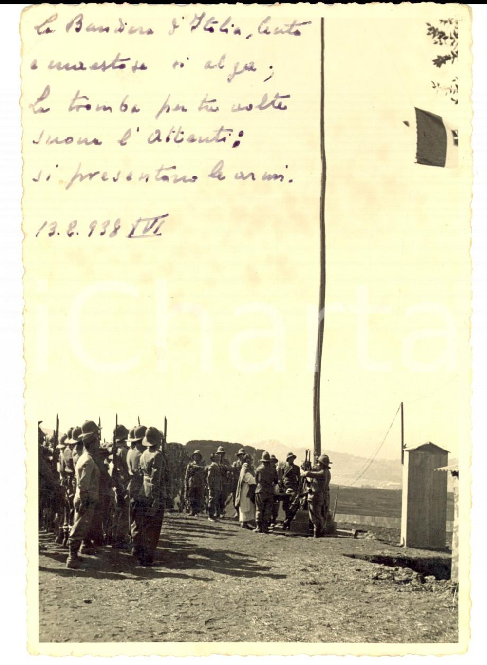 Fotografia d epoca originale 1938 AOI DESSIE  ETIOPIA Alzabandiera e presentazione armi Foto16x11 1
