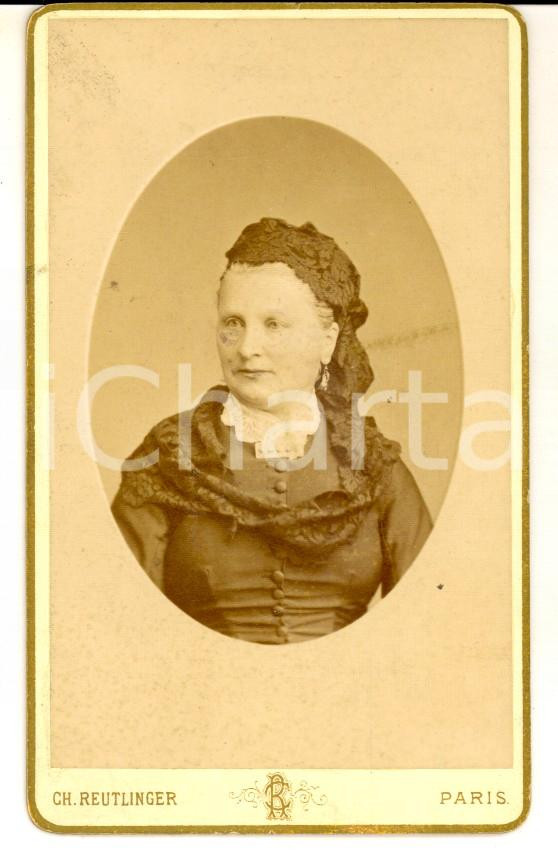 Fotografia d epoca originale 1880 ca PARIS F Ritratto di donna con velo nero  Foto CHARLES REUTLINGER CDV 1
