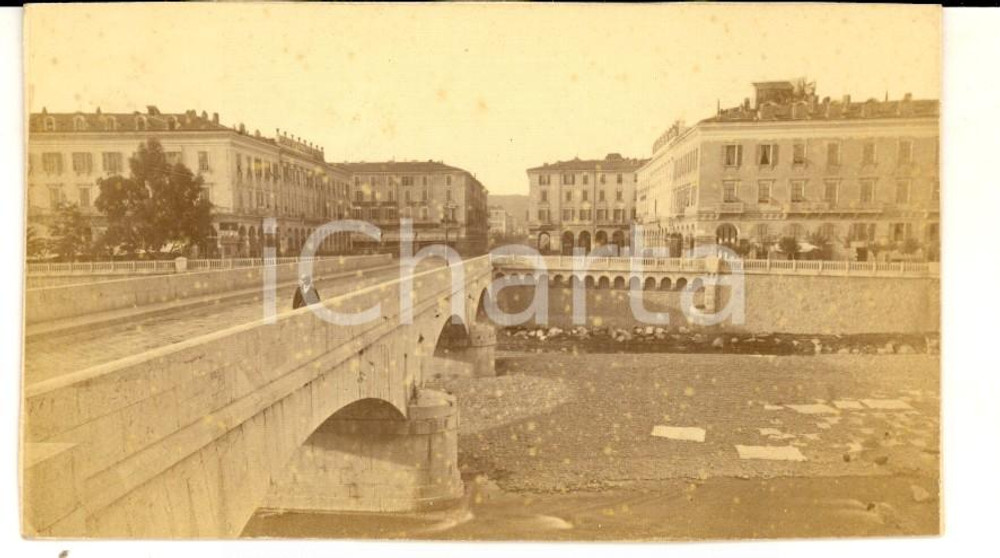 Fotografia d epoca originale 1880 ca NICE F Place MASSENA vue du pont Photo DEGAND 9x6 cm VINTAGE 1