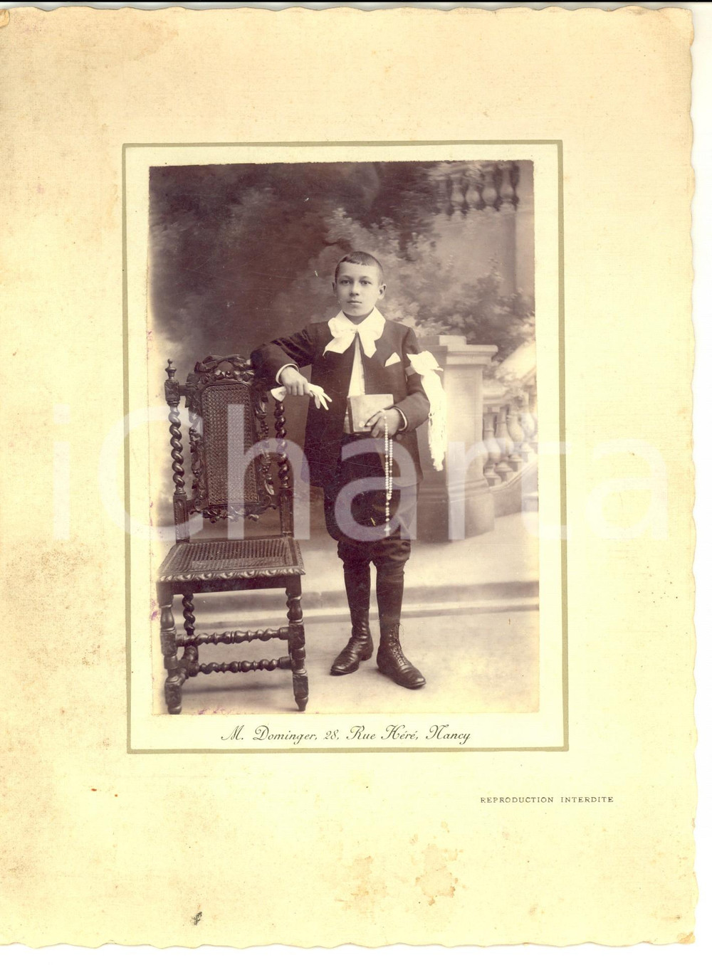 Fotografia d epoca originale 1920 ca NANCY F Ritratto di bambino alla Prima Comunione Foto DOMINGER 1
