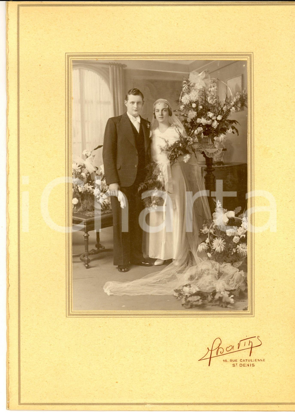 Fotografia d epoca originale 1920 ca ST DENIS F Coppia di sposi nel giorno delle nozze Fotografia PHAVINS 1