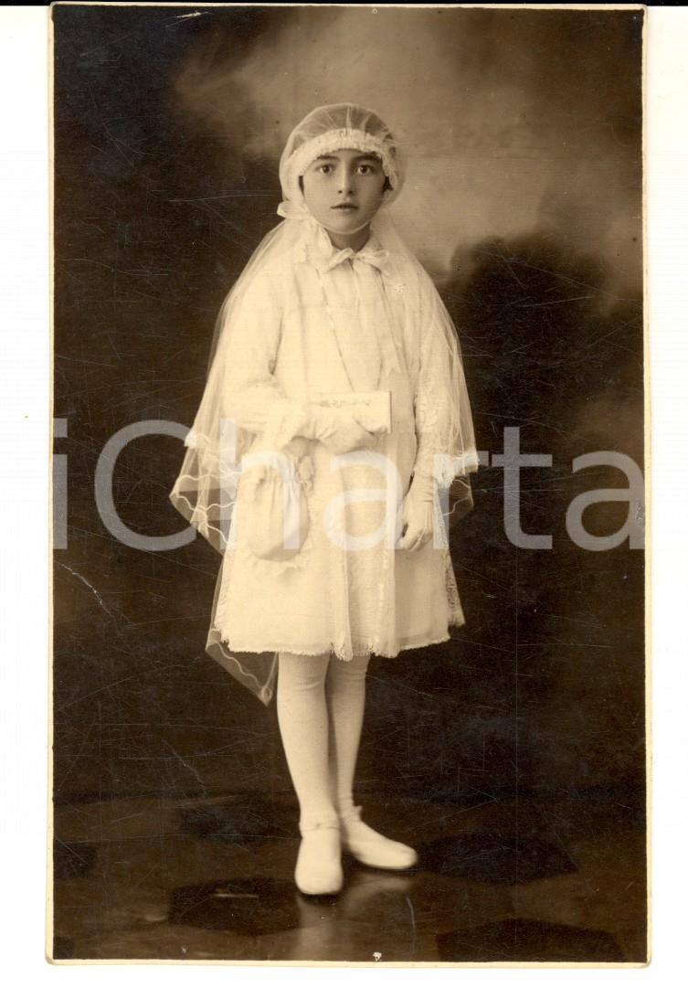Fotografia d epoca originale 1920 ca TORINO Bambina nel giorno della Prima Comunione Foto Cesare SGHERLINO 1