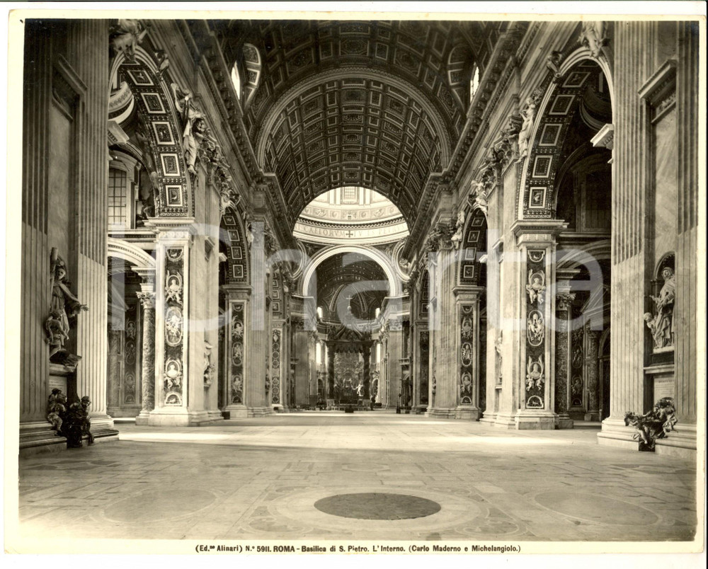 Fotografia d epoca originale 1930 ca ROMA Basilica di SAN PIETRO  Interno Fotografia ALINARI 25x19 cm 1