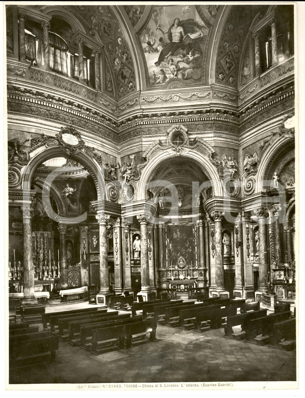 Fotografia d epoca originale 1930 ca TORINO Chiesa di SAN LORENZO Interno Foto ALINARI 25x19 cm 1