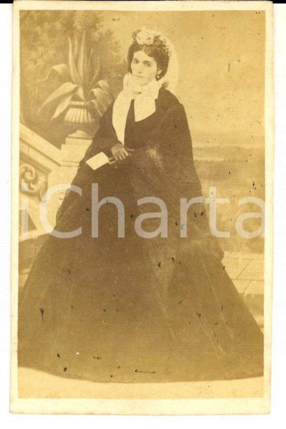 Fotografia d epoca originale 1870 ca ATENE Ritratto di nobildonna in abito nero Foto MORAITES RARA CDV 1