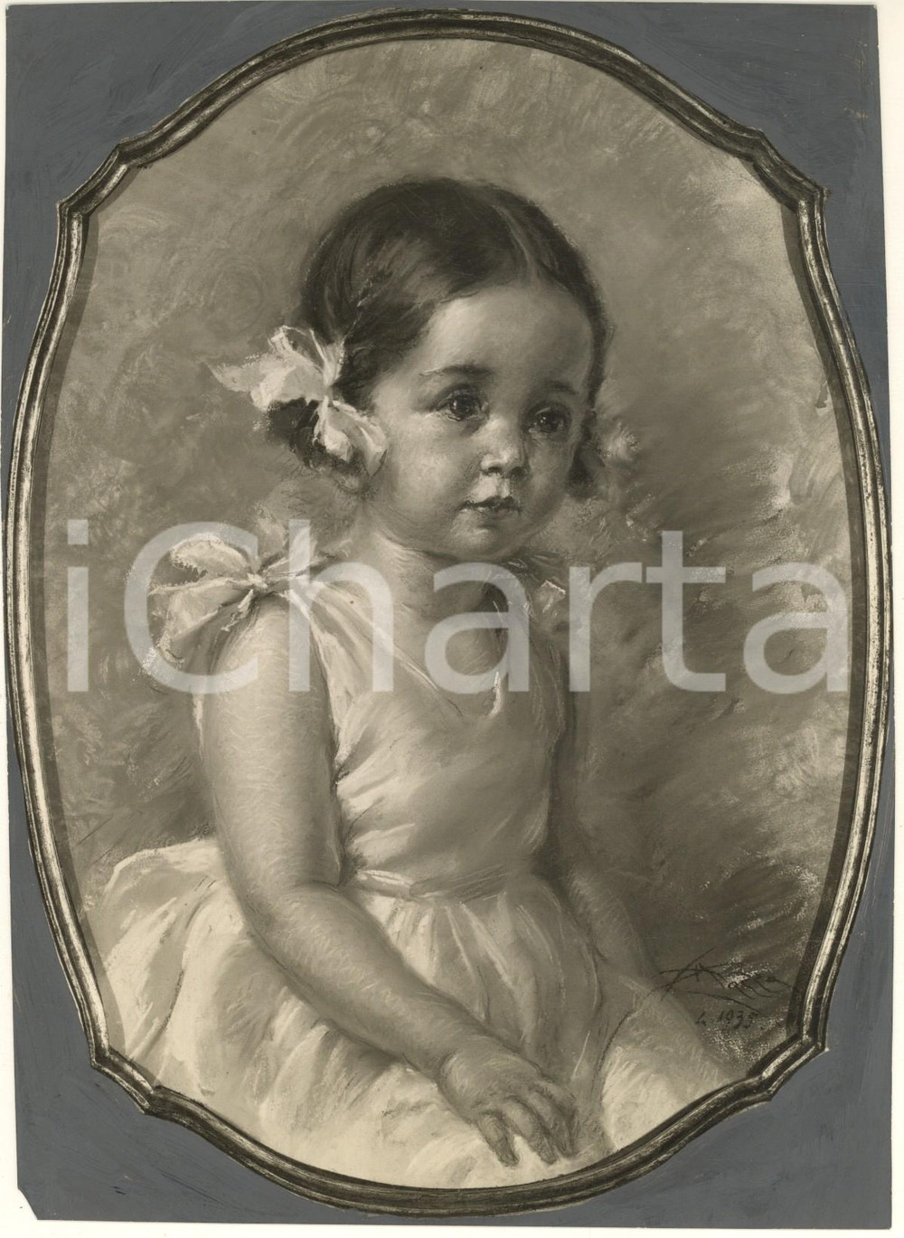 Fotografia d epoca originale 1935 MOSTRE D ARTE Aldo MAZZA Ritratto di bambina Foto quadro AUTOGRAFO 1