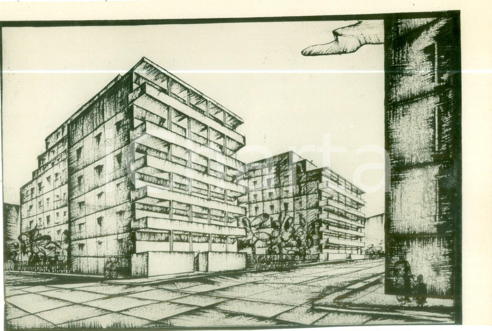 Fotografia d epoca originale 1938 MILANO ? Rendering fotografico di case popolari in condominio Fotografia 1