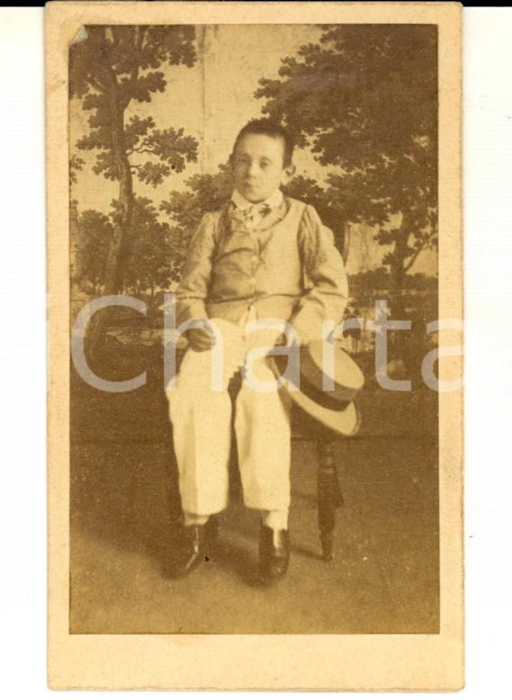 Fotografia d epoca originale 1900 ca AREA LOMABRDA Ritratto di bambino con la paglietta Fotografia CDV 1