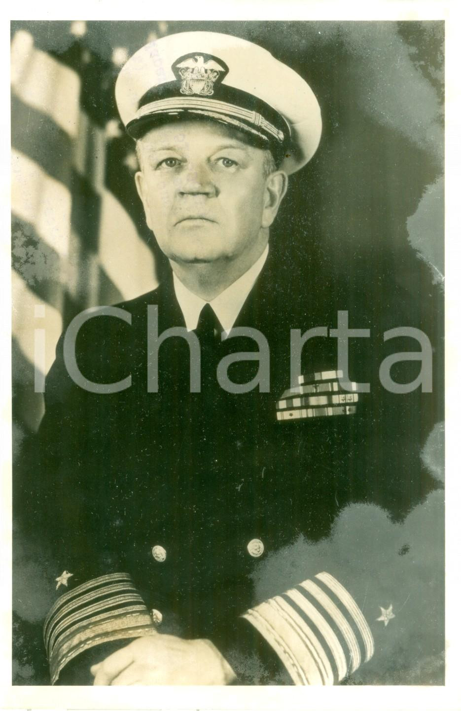 Fotografia d epoca originale 1945 ca USA Ammiraglio William Morrow FECHTELER Fotografia DANNEGGIATA 1