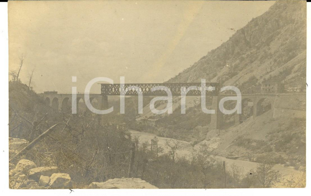 Fotografia d epoca originale 1915 ca AREA FRANCESE ? Veduta di un ponte ferroviario Foto cartolina 1