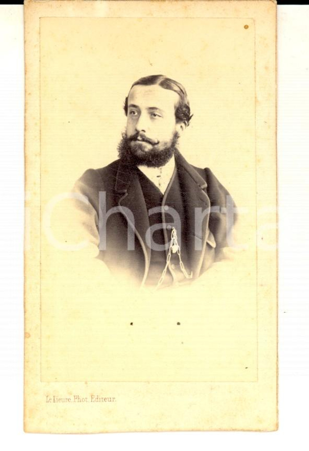 Fotografia d epoca originale 1880 ca TORINO Ritratto di nobile in abito scuro Fotografia LE LIEURE CDV 1