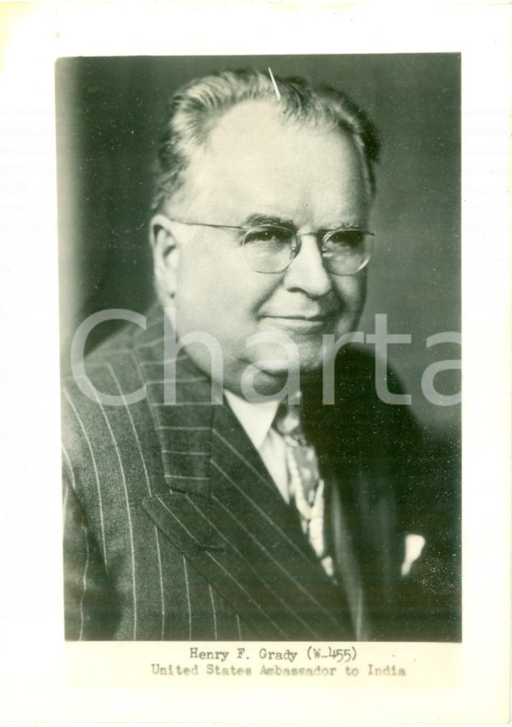 Fotografia d epoca originale 1945 ca USA Henry F. GRADY U.S. Ambassador to INDIA Fotografia 1