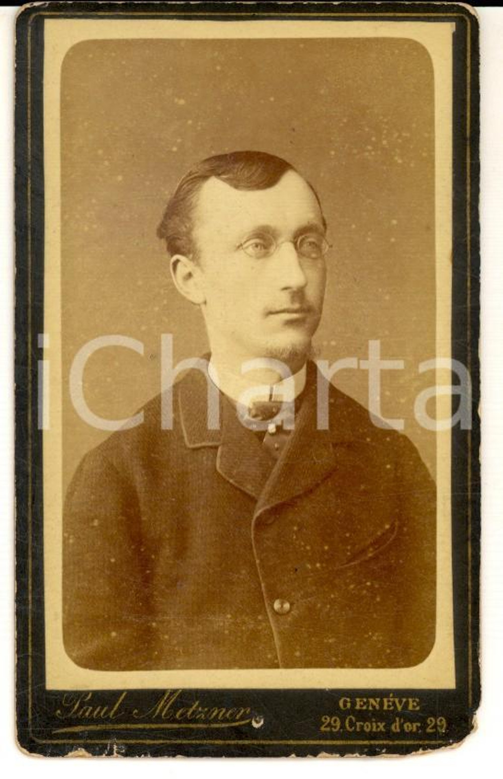 Fotografia d epoca originale 1890 ca GENEVE Ritratto di un giovane intellettuale Foto Paul METZNER CDV 1