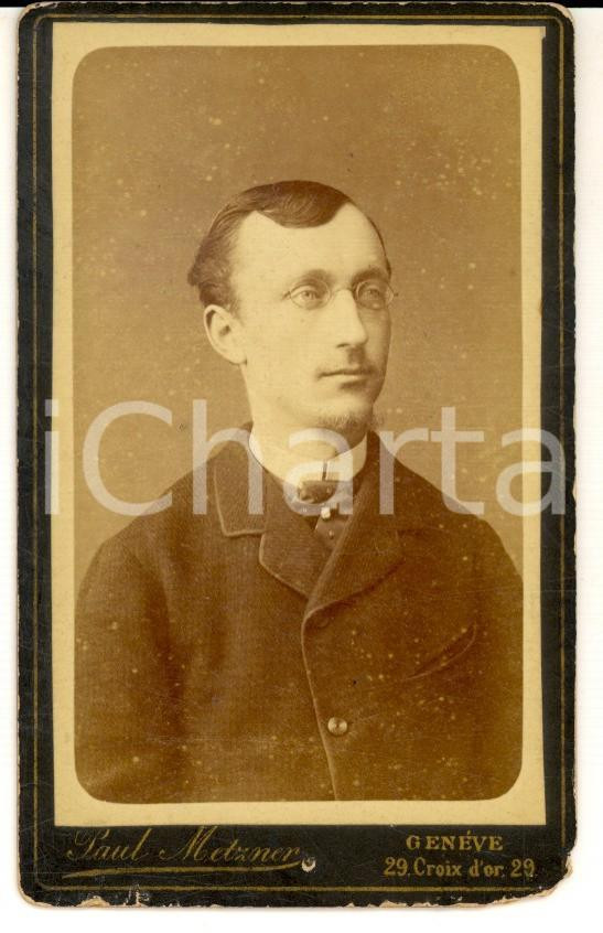 Fotografia d epoca originale 1890 ca GENEVE Ritratto di un giovane intellettuale Foto Paul METZNER CDV 1