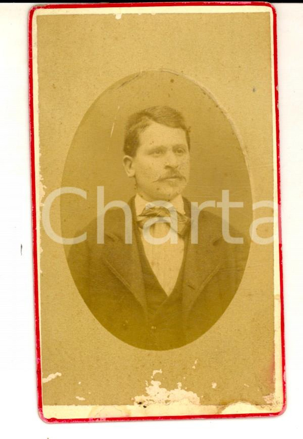 Fotografia d epoca originale 1880 ca MANTOVA Ritratto maschile con cravatta in seta Foto DANNEGGIATA CDV 1