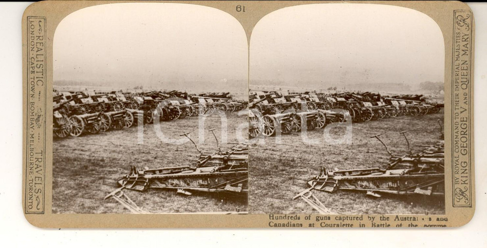 Fotografia d epoca originale 1918 WW1 THE GREAT WAR COURALETTE  Guns captured by Australians Stereoscopic 1