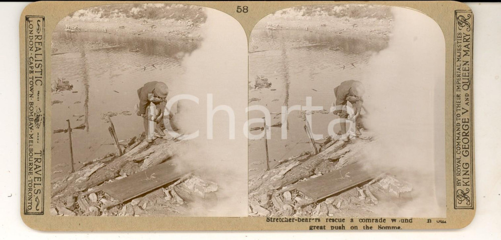 Fotografia d epoca originale 1918 WW1 THE GREAT WAR SOMME Stretcherbearers rescue a comrade Stereoscopic 1