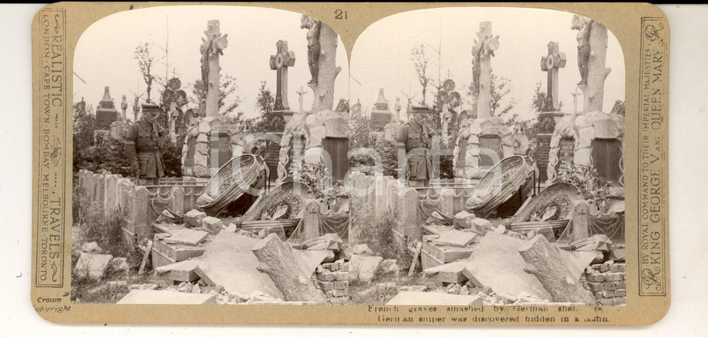 Fotografia d epoca originale 1918 WW1 THE GREAT WAR French graves smashed by German army Stereoscopic nÂ° 21 1