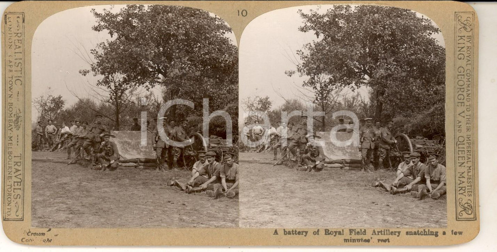 Fotografia d epoca originale 1918 WW1 THE GREAT WAR A battery of Royal Field Artillery Stereoscopic photo 10 1