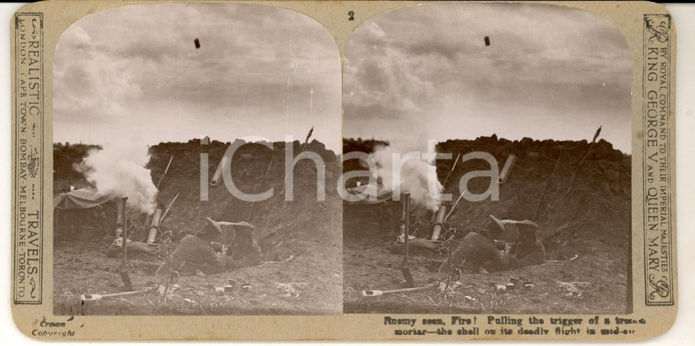 Fotografia d epoca originale 1918 WW1 THE GREAT WAR Pulling tre trigger of a mortar Stereoscopic photo nÂ° 2 1