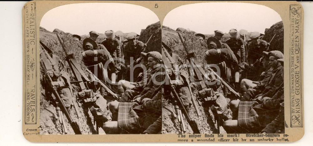 Fotografia d epoca originale 1918 WW1 THE GREAT WAR Stretcherbearers remove a wonded officer Stereoscopic 5 1
