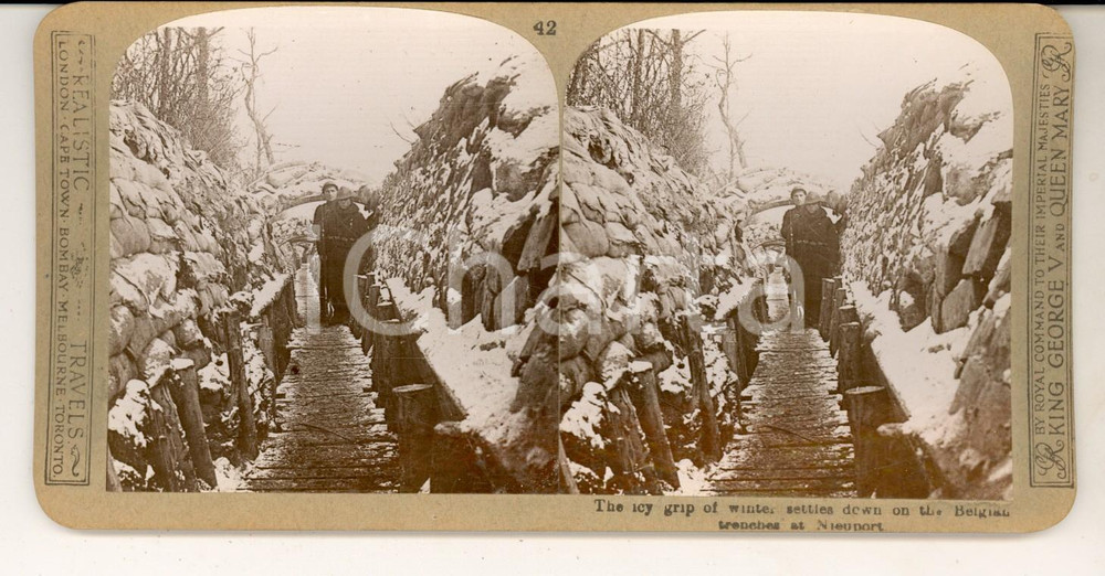 Fotografia d epoca originale 1918 WW1 THE GREAT WAR Winter on the Belgian trenches NIEUPORT Stereoscopic 42 1