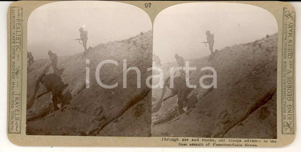 Fotografia d epoca originale 1918 WW1 THE GREAT WAR PASSCHENDAELE Through gas and smoke Stereoscopic nÂ° 97 1