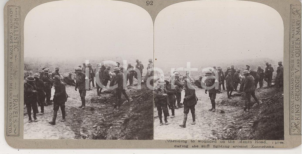 Fotografia d epoca originale 1918 WW1 THE GREAT WAR YPRES Attending to wounded on the Menin Road Photo n° 92 1