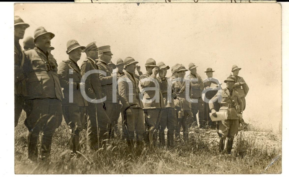 Fotografia d epoca originale 1930 PADOVA GRANDI MANOVRE Attilio TERUZZI e Stato Maggiore Carristi Ritoccata 1