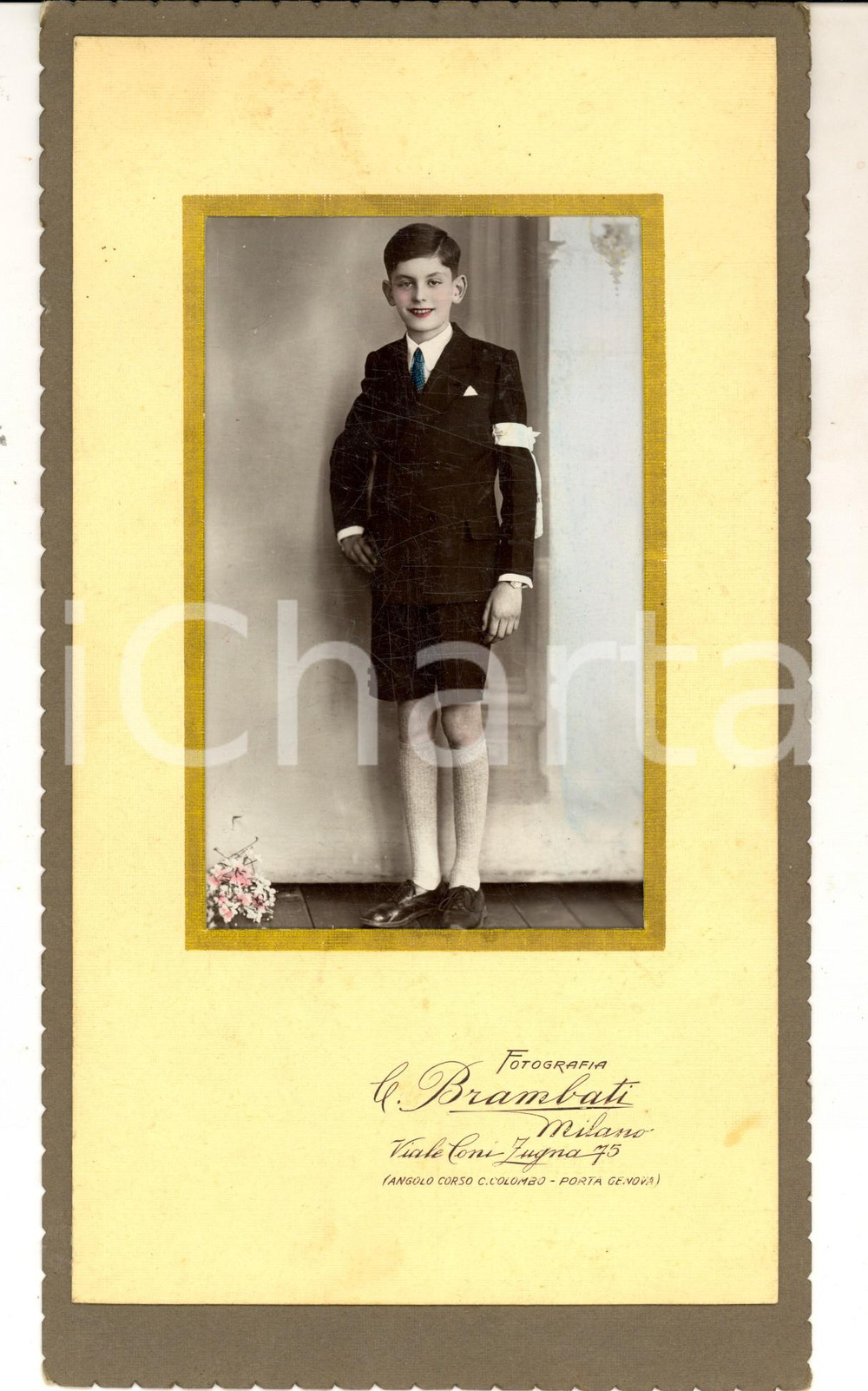 Fotografia d epoca originale 1938 MILANO Bambino alla sua Prima Comunione Foto BRAMBATI PORTA GENOVA 15x24 1