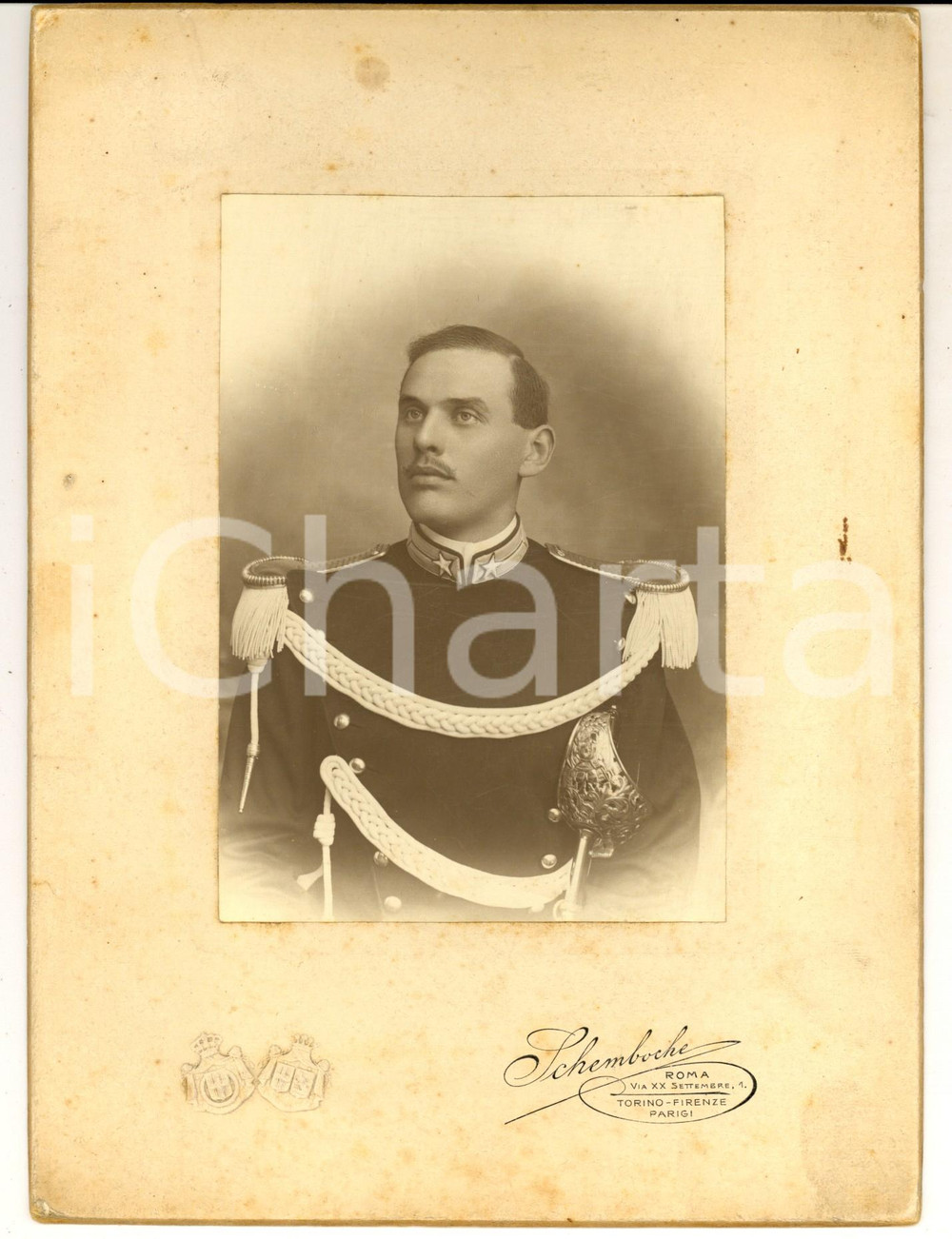 Fotografia d epoca originale 1910 ca TORINO Ritratto di ufficiale in alta uniforme Foto SCHEMBOCHE 18x23 1