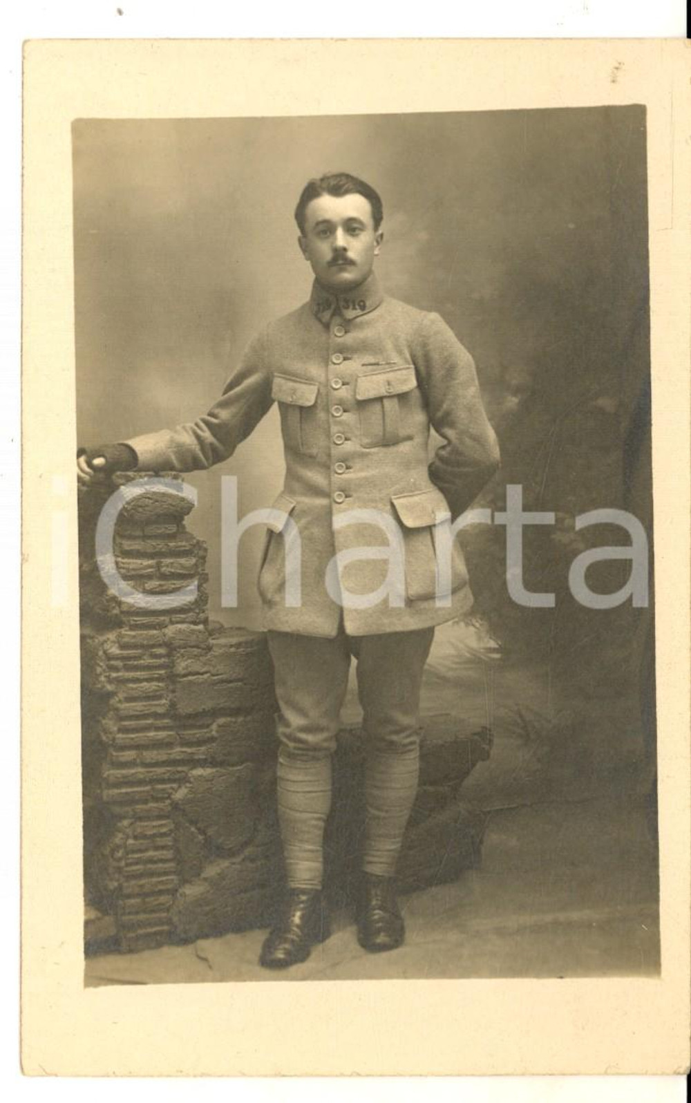 Fotografia d epoca originale 1915 ca WW1 LIMOGES FRANCE Portrait de soldat 319 Rgt  Photo BATIER 1