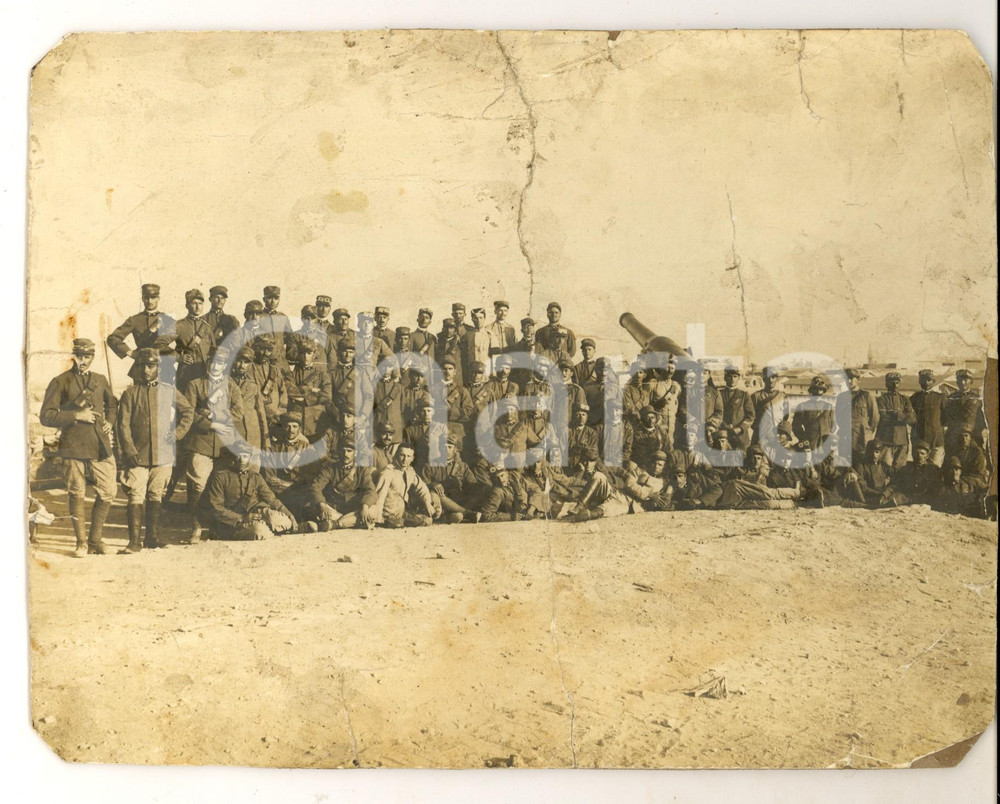 Fotografia d epoca originale 1915 ca REGIO ESERCITO LIBIA Battaglione di fanteria con cannone Foto 22x18 1
