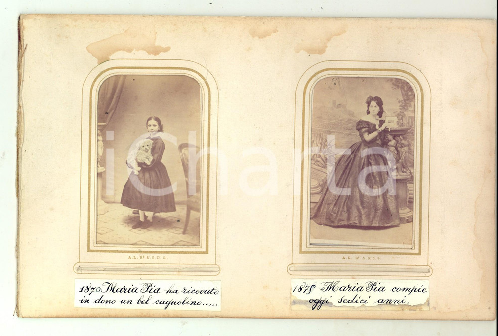 Fotografia d epoca originale 187075 AREA LOMBARDA Ritratti Maria Pia bambina e adolescente Foto VINTAGE 1