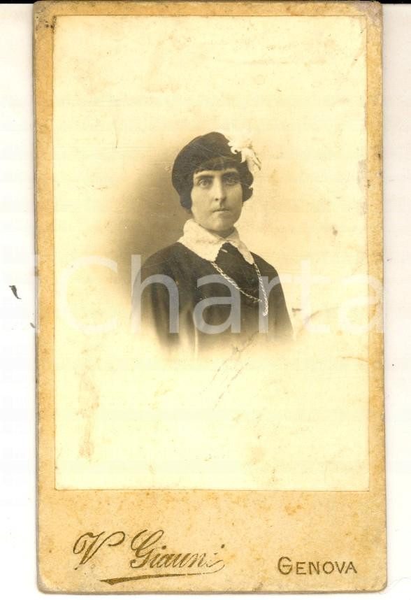 Fotografia d epoca originale 1910 GENOVA Ritratto di donna con cappellino floreale Foto Vincenzo GIAUNI CDV 1