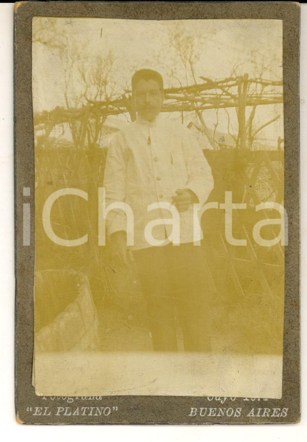 Fotografia d epoca originale 1905 ca BUENOS AIRES Ritratto di cameriere italiano emigrato Foto VINTAGE 8x12 1