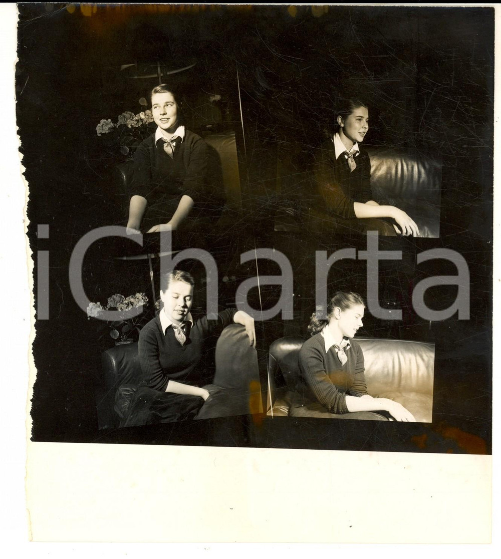 Fotografia d epoca originale 1950 ca CASCAIS ? Maria Gabriella di SAVOIA adolescente Foto 4 provini 16x18 1