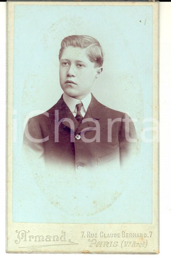 Fotografia d epoca originale 1890 ca PARIS Ritratto di un giovane a 16 anni Fotografia ARMAND CDV 1