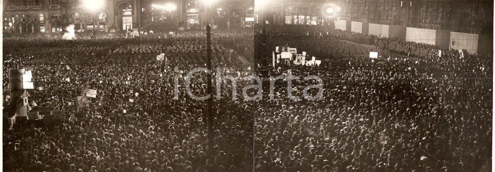 Fotografia d epoca originale 1936 MILANO Adunata in Piazza DUOMO per la conquista di ADDIS ABEBA Foto DOPPIA 1