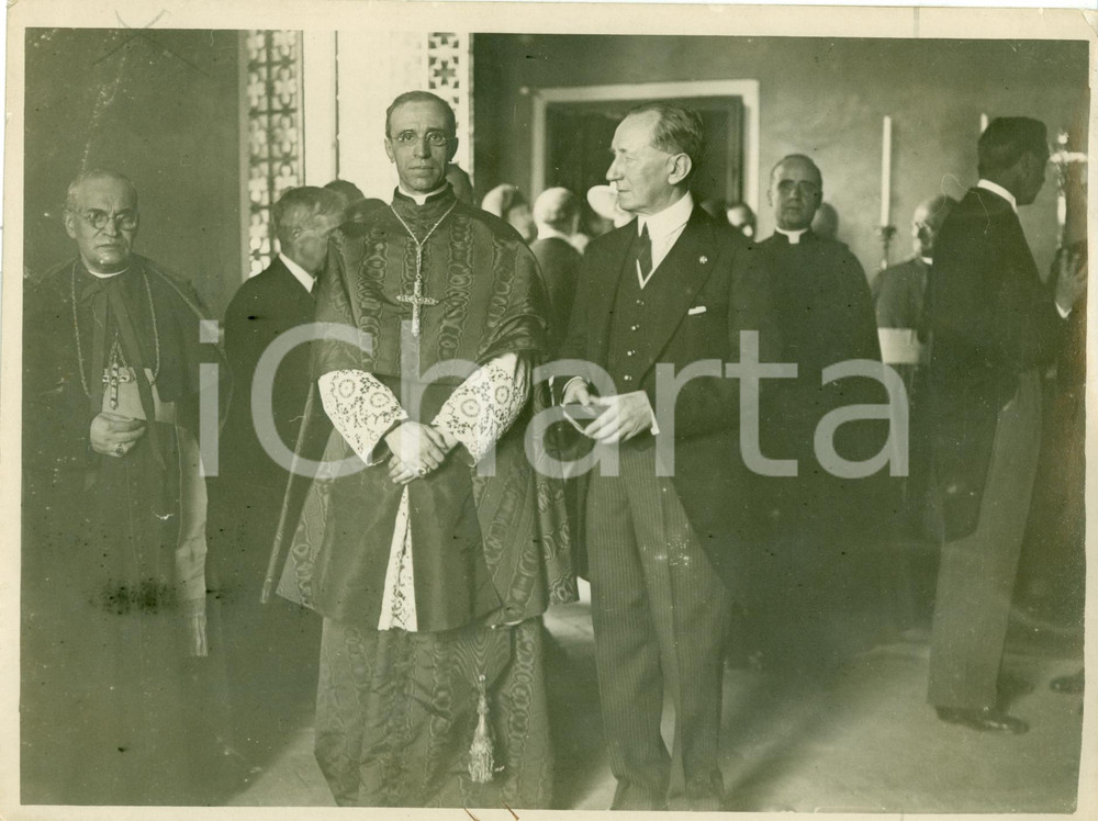 Fotografia d epoca originale 1930 CIVITAVECCHIA Eugenio PACELLI Guglielmo MARCONI battesimo figlia Elettra 1