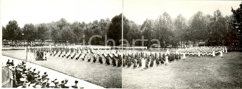 Fotografia d epoca originale 1936 MILANO Parco RAVIZZA Saggio Ginnastica Colonie Elioterapiche FOTO DOPPIA 1