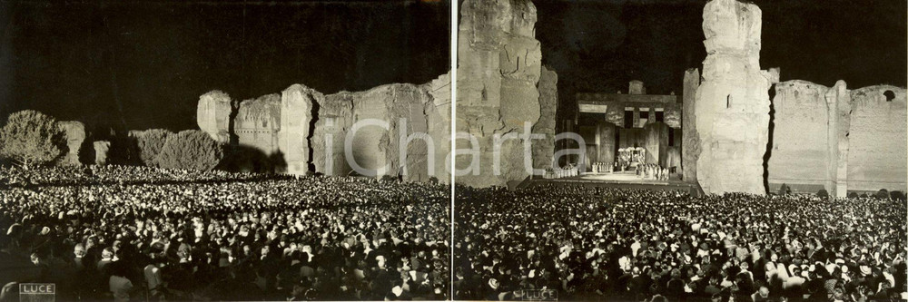 Fotografia d epoca originale 1938 ROMA Terme CARACALLA Teatro VENTIMILA Pubblico assiste AIDA FOTO DOPPIA 1