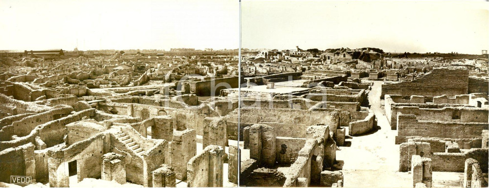 Fotografia d epoca originale 1939 OSTIA ANTICA RM Veduta cittÃ  risorta dopo scavi FOTO DOPPIA 1