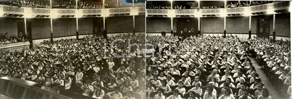 Fotografia d epoca originale 1938 MILANO Teatro DAL VERME Bambini assistono Propaganda Forestale FOTO DOPPIA 1