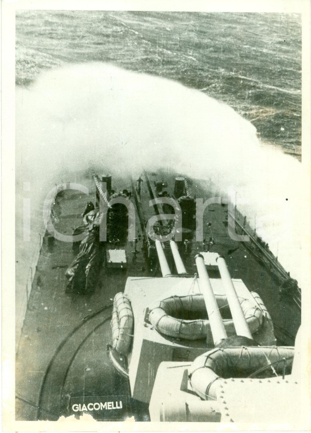 Fotografia d epoca originale 1942 WWII GUERRA NAVALE Cacciatorpediniere a tutta velocitÃ  Foto DANNEGGIATA 1