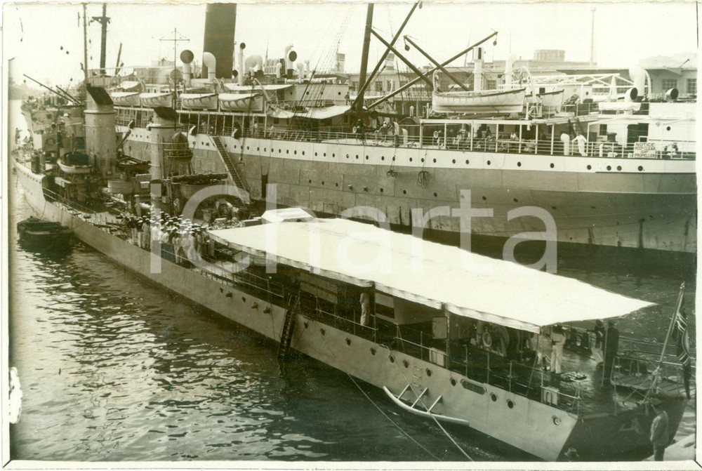Fotografia d epoca originale 1936 GENOVA Cacciatorpediniere tedesco TIGER all ancora al porto Fotografia 1