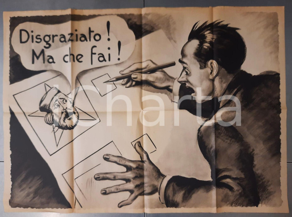 Documento originale, autentico ELEZIONI 1948  Manifesto COMITATI CIVICI contro il voto al FDP RARO 53x64 cm 1