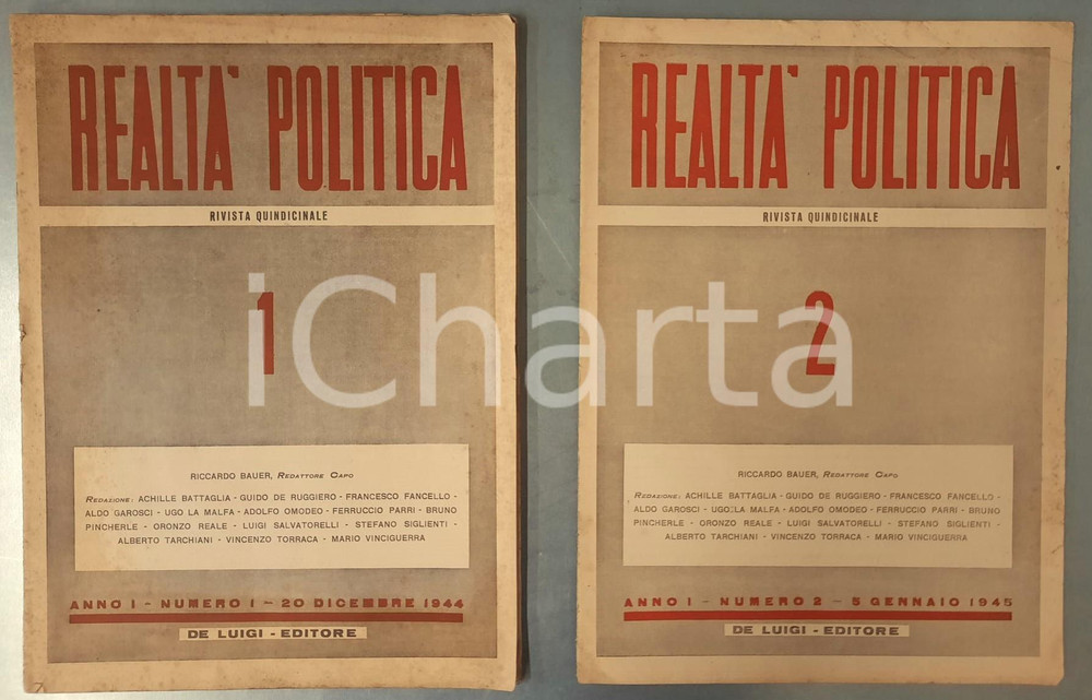 Giornale, rivista storica 19441945 REALTA  POLITICA Patto nazionale  Ricostruzione Riviste anno I n°12 1