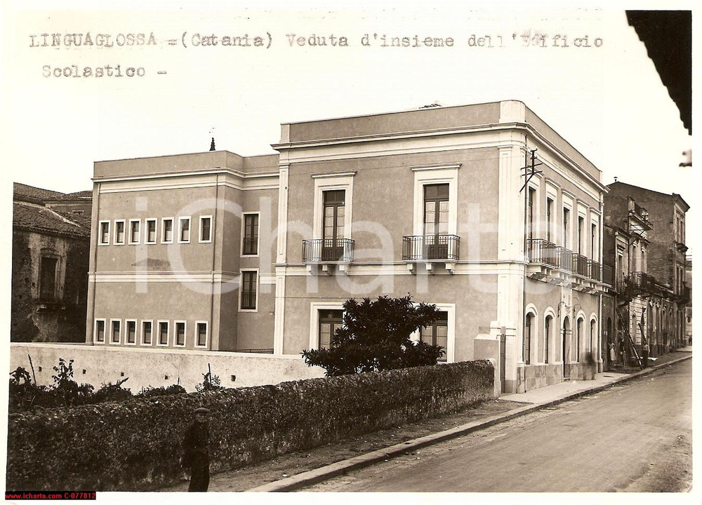 Fotografia d epoca originale 1934 LINGUAGLOSSA CT Veduta d insieme dell edificio scolastico Fotografia 1