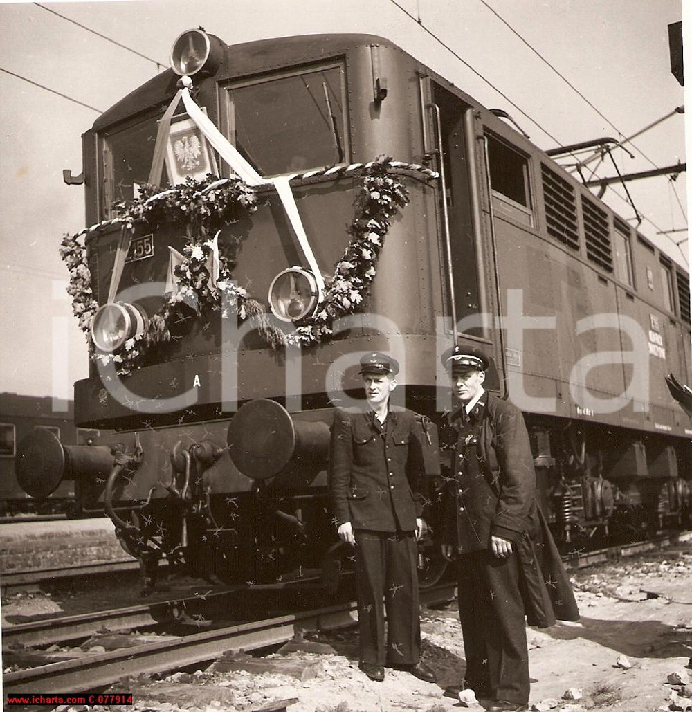 Fotografia d epoca originale 1950 Poland R.S.W. PRASA, electric locomotive, treno 1